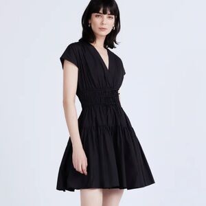 Derek Lam Crosby 10 Tora Dress 00 black mini bow shirred ruched waist mini